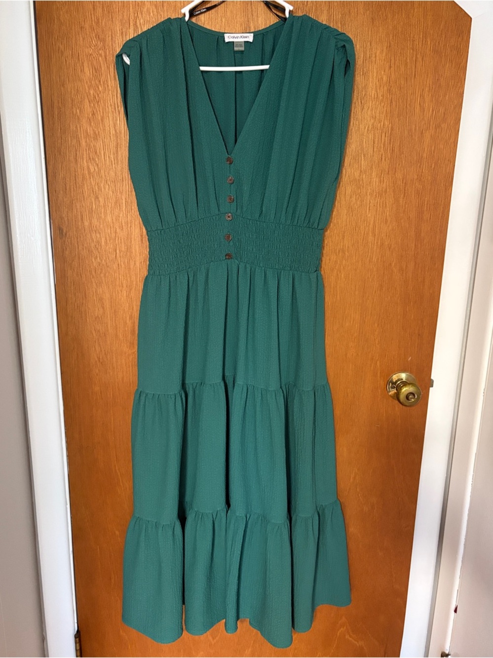 Calvin Klein Forest Green Tiered V-Neck Maxi Dress